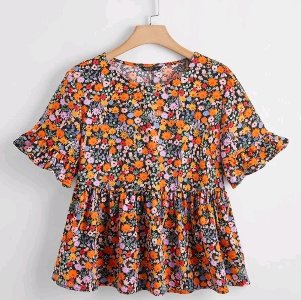 SHEIN Curve 3XL Floral Peplum Top